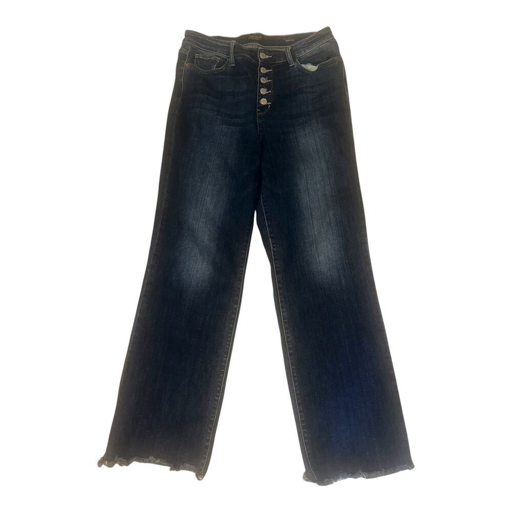 Judy Blue High Rise Button Fly Wide Leg Cropped Jeans Raw Hem Women’s 15/32